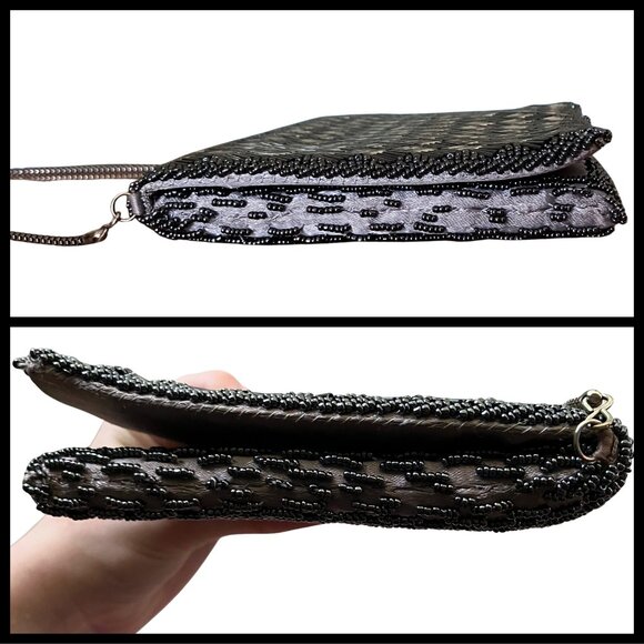 Vintage Gunmetal Beaded La Regal Evening Bag Clutch Shoulder Chain Silver Deco - Picture 8 of 15